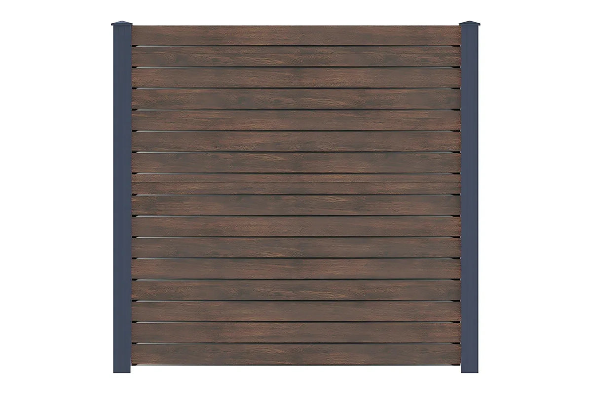Alu-Zaun pure 100 in Dark Oak mit kurzen Alu-Pfosten zum Aufdübeln, freigestellt