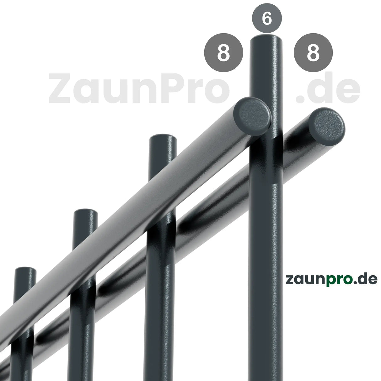 Doppelstabmatte 8/6/8 Anthrazit RAL 7016 – Detailansicht der Doppelstäbe, Drahtstärke 8/6/8 mm, pulverbeschichtet