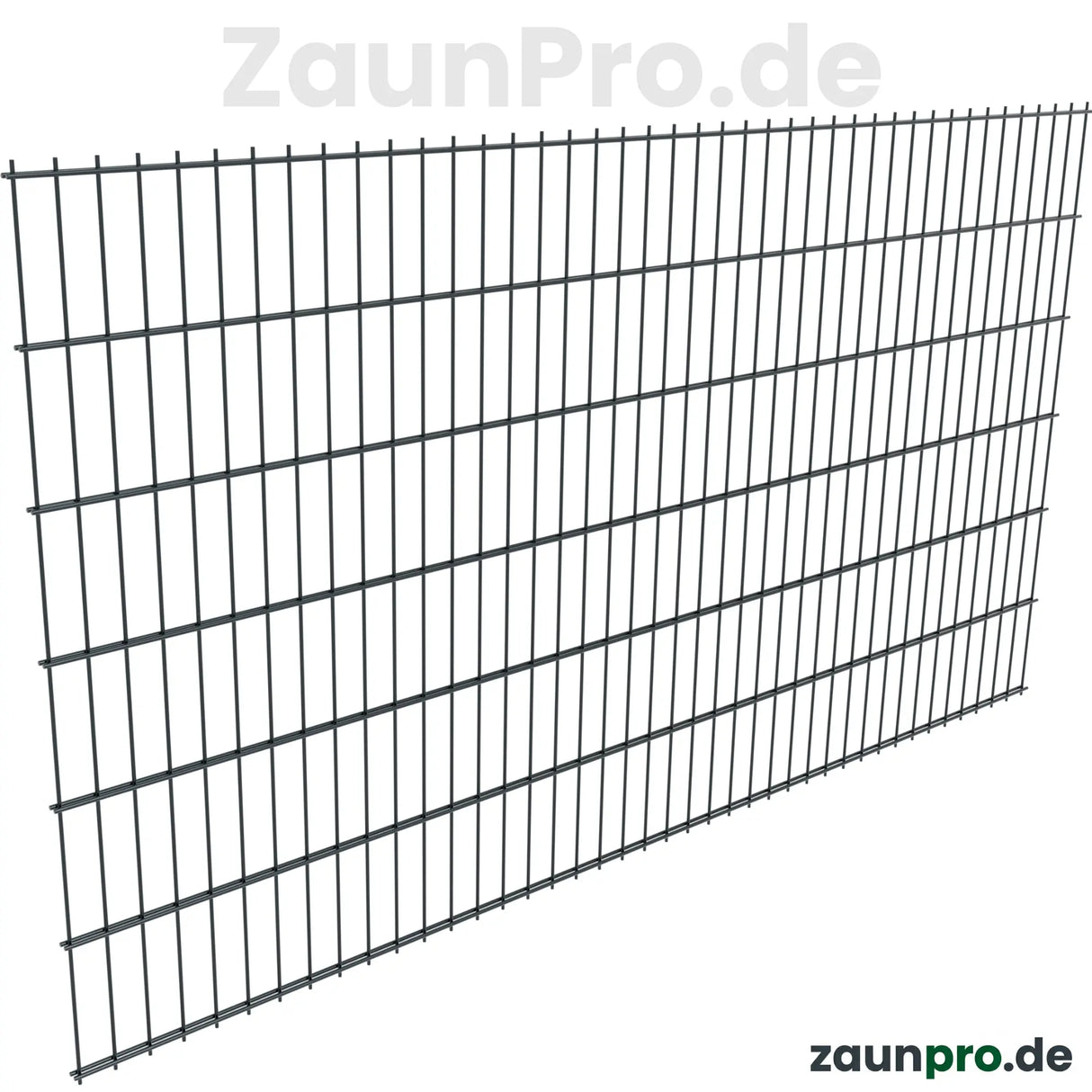 Doppelstabmatte 8/6/8 Anthrazit RAL 7016 – Perspektivansicht Zaunfeld schräg, schwere Ausführung, Drahtstärke 8/6/8 mm