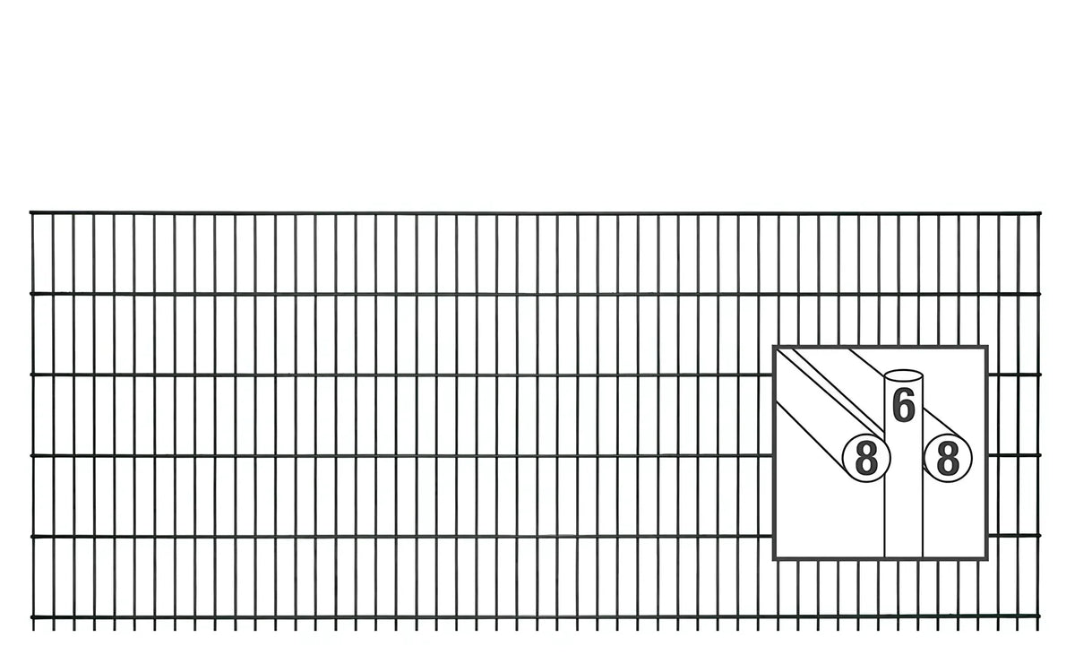 Drahtstärke der Doppelstabmatte 8/6/8: 8 mm waagerecht, 6 mm senkrecht