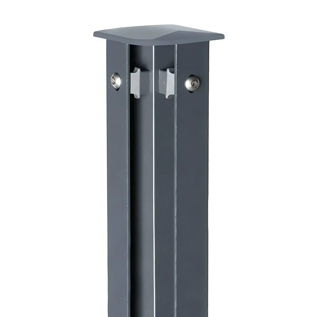 Eckpfosten für Doppelstabmattenzaun 60x60 mm in Anthrazit RAL 7016 mit Abdeckleiste, freigestellt
