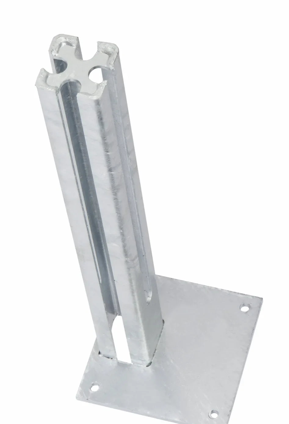 Fussplatte Torpfosten 80 x 80 mm Seitenansicht mit Verstaerkungsrippe