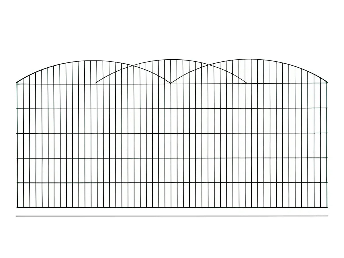 Schmuckzaun Innsbruck aus Metall mit drei ineinander übergehenden Bögen in Anthrazit RAL 7016, freigestellt, Elementbreite 251 cm
