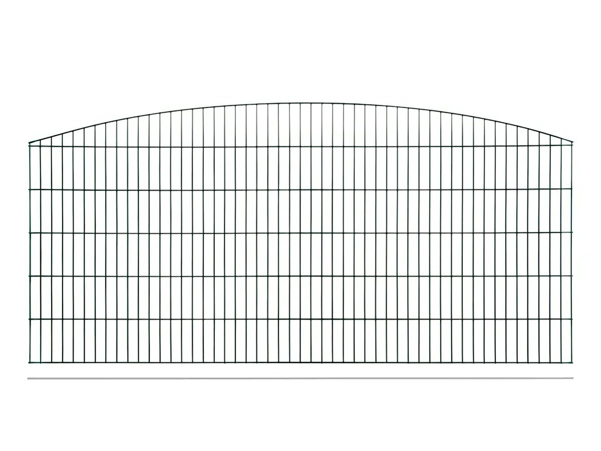 Schmuckzaun Sydney aus Metall mit durchgehendem Oberbogen in Anthrazit RAL 7016, freigestellt, Elementbreite 251 cm