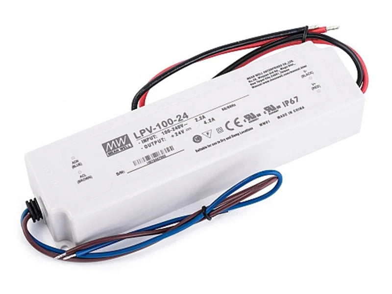 Trafo 100 W, 24 V, mit offenen Anschlusskabeln für die LED-Zaunbeleuchtung