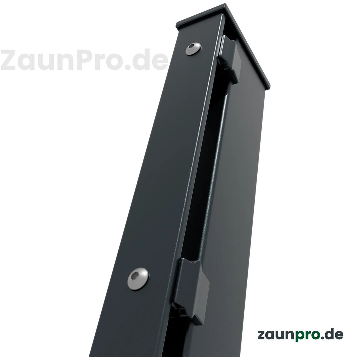 Zaunpfosten mit Abdeckleiste 40×60 mm Anthrazit RAL 7016 – Detailansicht der Abdeckleiste, pulverbeschichtet, zum Einbetonieren