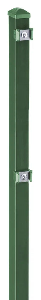 Zaunpfosten 60x40 mm in Moosgrün RAL 6005 mit Edelstahl-Plättchen, freigestellt