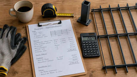 Doppelstabmattenzaun Kosten kalkulieren mit Materialliste und Maßband