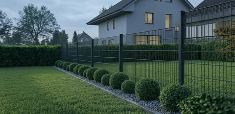 Doppelstabmattenzaun in Anthrazit vor einem modernen Einfamilienhaus