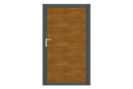 Alu-Gartentor swing mit Füllung snap 140 in Holzoptik Light Oak und anthrazitfarbenem Rahmen, freigestellt