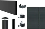 Lieferumfang Alu-Zaun line 150: Aluminiumprofile, Alu-Pfosten 72/72 mm mit Abdeckleiste und Pfostenkappe sowie Nutensteine