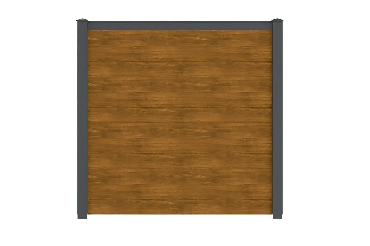 Alu-Zaun snap 140 in Holzoptik Light Oak mit kurzen Alu-Pfosten zum Aufdübeln, freigestellt