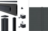 Lieferumfang Alu-Zaun snap 140 in Anthrazit: Klickprofile, Abschlussleiste, Alu-Pfosten 72/72 mm, Pfostenkappe und Nutensteine