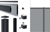 Lieferumfang Alu-Zaun snap 140 in Fenstergrau RAL 7040: Klickprofile, Abschlussleiste, Alu-Pfosten, Pfostenkappe und Nutensteine