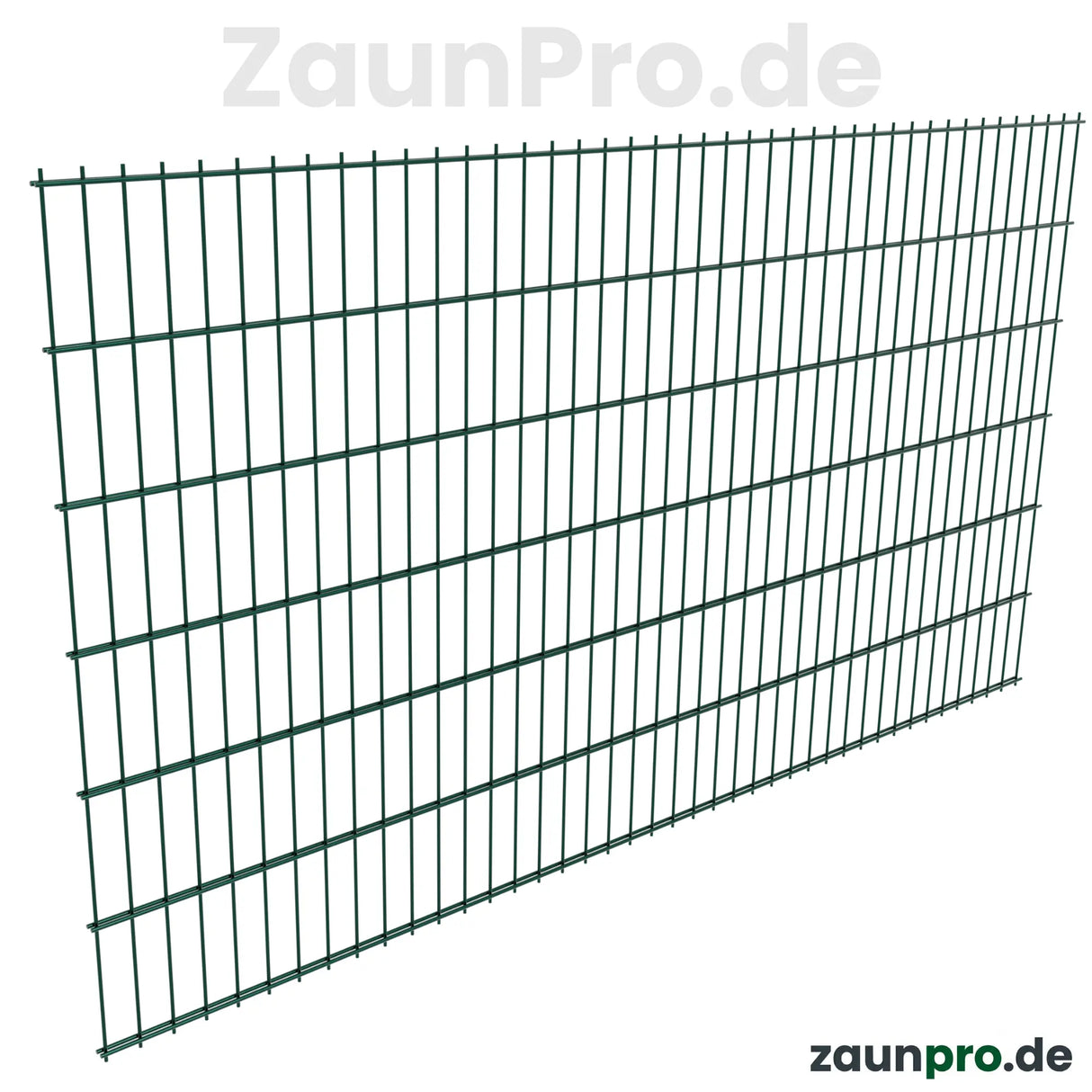Doppelstabmatte 6/5/6 Moosgrün RAL 6005 – Perspektivansicht Zaunfeld schräg, Drahtstärke 6/5/6 mm, pulverbeschichtet