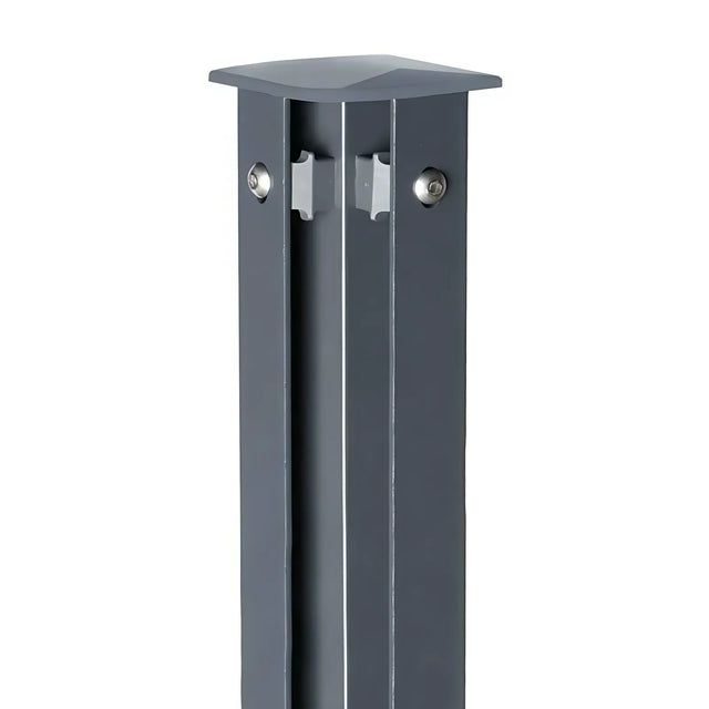 Eckpfosten für Doppelstabmattenzaun 60x60 mm in Anthrazit RAL 7016 mit Abdeckleiste, freigestellt