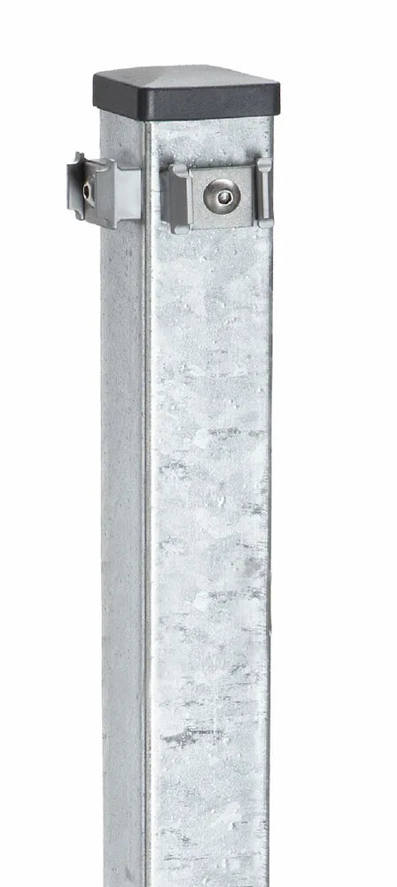 Feuerverzinkter Eckpfosten 60x60 mm mit Edelstahl-Plättchen für Doppelstabmattenzaun
