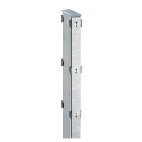 Gabionenpfosten 120x40 mm feuerverzinkt mit beidseitigen Abdeckleisten, Edelstahlschrauben und Aluminiumkappe, freigestellt
