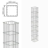 Gabionensäule RUBIN 22x22 cm: Querschnitt mit Maßangabe und Ansicht der Säule