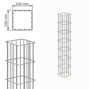 Gabionensäule RUBIN 22x22 cm: Querschnitt mit Maßangabe und Ansicht der Säule