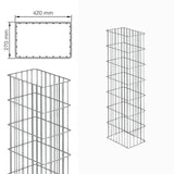 Gabionensäule RUBIN 42x27 cm: Querschnitt mit Maßangabe und Ansicht der Säule