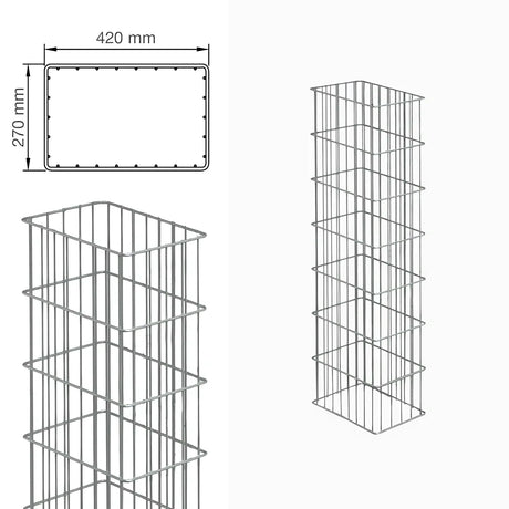 Gabionensäule RUBIN 42x27 cm: Querschnitt mit Maßangabe und Ansicht der Säule