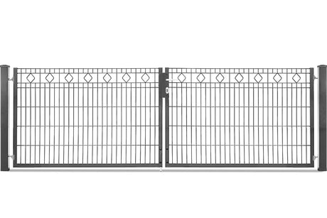 Zweiflügeliges Gartentor Barcelona mit Rautenornamenten in Anthrazit RAL 7016, Torhöhe 103 cm, Abbildung mit 328 cm lichter Weite