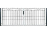 Zweiflügeliges Gartentor Barcelona mit Rautenornamenten in Anthrazit RAL 7016, Torhöhe 123 cm, Abbildung mit 328 cm lichter Weite