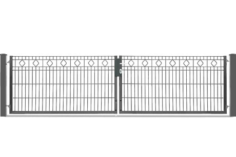 Zweiflügeliges Gartentor Barcelona mit Rautenornamenten in Anthrazit RAL 7016, Torhöhe 83 cm, Abbildung mit 328 cm lichter Weite