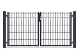 Zweiflügeliges Gartentor Rom mit Kreisornamenten in Anthrazit RAL 7016, lichte Weite 200 cm, Torhöhe 103 cm, freigestellt