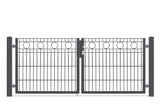 Zweiflügeliges Gartentor Rom mit Kreisornamenten in Anthrazit RAL 7016, lichte Weite 200 cm, Torhöhe 83 cm, freigestellt