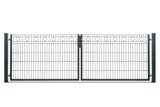 Zweiflügeliges Gartentor Rom mit Kreisornamenten in Anthrazit RAL 7016, lichte Weite 328 cm, Torhöhe 103 cm, freigestellt