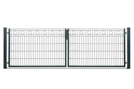 Zweiflügeliges Gartentor Rom mit Kreisornamenten in Anthrazit RAL 7016, lichte Weite 328 cm, Torhöhe 103 cm, freigestellt