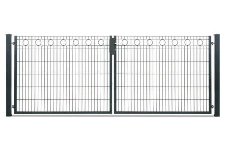 Zweiflügeliges Gartentor Rom mit Kreisornamenten in Anthrazit RAL 7016, lichte Weite 328 cm, Torhöhe 123 cm, freigestellt