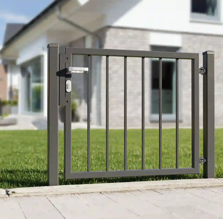 Gartentor Senkrechtstab in Anthrazit RAL 7016, freigestellt, niedrige Ausführung