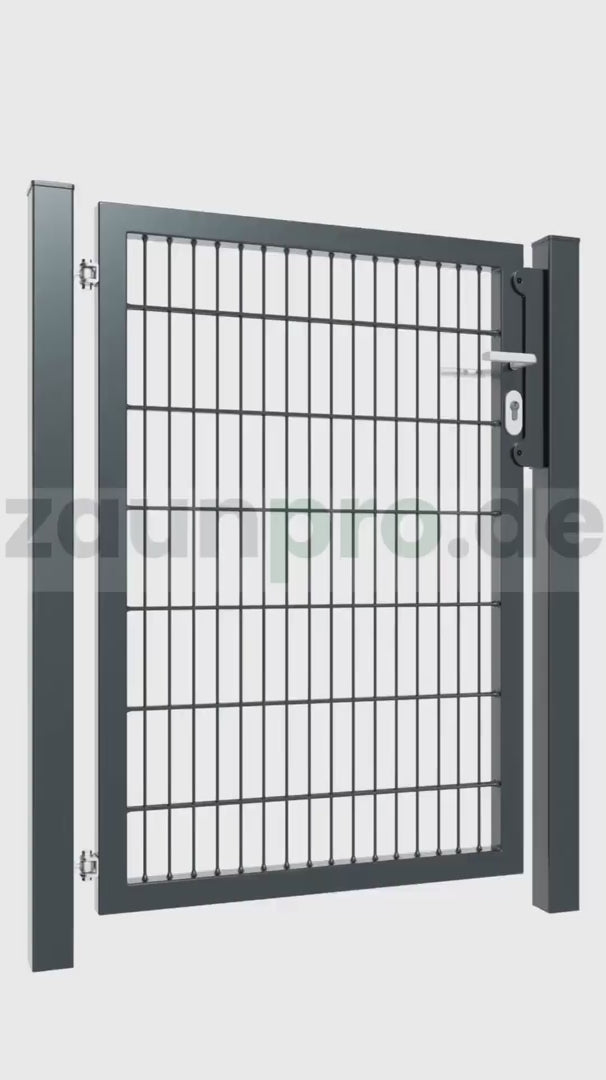 Gartentor 8/6/8 Anthrazit RAL 7016 – Produktvideo einflügeliges Metallgartentor, 360°-Ansicht