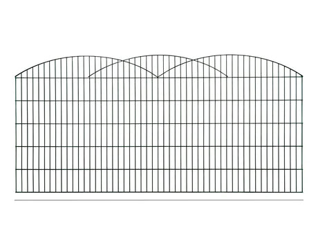 Schmuckzaun Innsbruck aus Metall mit drei ineinander übergehenden Bögen in Anthrazit RAL 7016, freigestellt, Elementbreite 251 cm