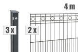 Lieferumfang Schmuckzaun Komplettset Turin 4 m: 2 Zaunelemente und 3 Zaunpfosten in Anthrazit