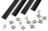 Sichtschutz-Klemmleisten-Set für Gartentore 6/5/6 in Tiefschwarz RAL 9005 mit vier Leisten und Klemmböcken