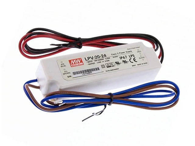 Trafo 20 W, 24 V, mit offenen Anschlusskabeln für die LED-Zaunbeleuchtung