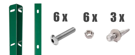 Zaunanschluss-Set 103 cm Moosgruen RAL 6005 Lieferumfang mit Winkellochleisten, Schrauben und Duebeln