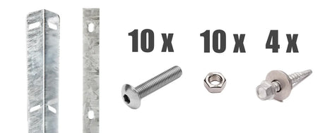 Zaunanschluss-Set 183 cm feuerverzinkt Lieferumfang mit Winkellochleisten, Schrauben und Duebeln