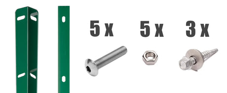 Zaunanschluss-Set 83 cm Moosgruen RAL 6005 Lieferumfang mit Winkellochleisten, Schrauben und Duebeln