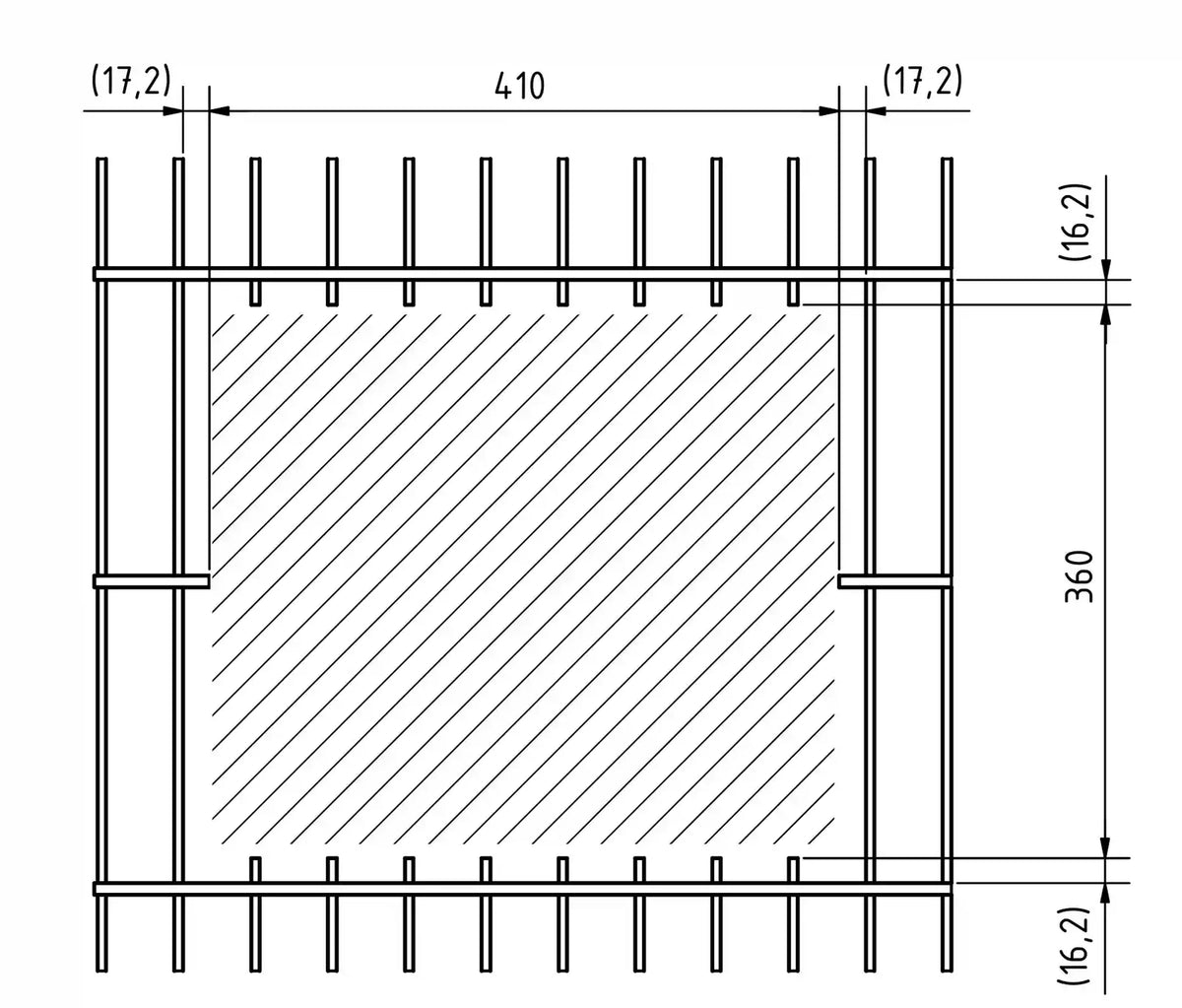 Masszeichnung Zaunbriefkasten Einbauausschnitt 410 x 360 mm