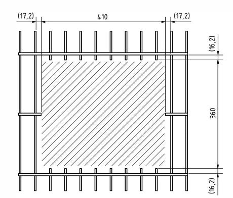 Masszeichnung Zaunbriefkasten Einbauausschnitt 410 x 360 mm