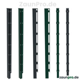 Zaunpfosten mit Abdeckleiste 40×60 mm – Vorder-, Rück- und Seitenansicht in Anthrazit RAL 7016 und Moosgrün RAL 6005