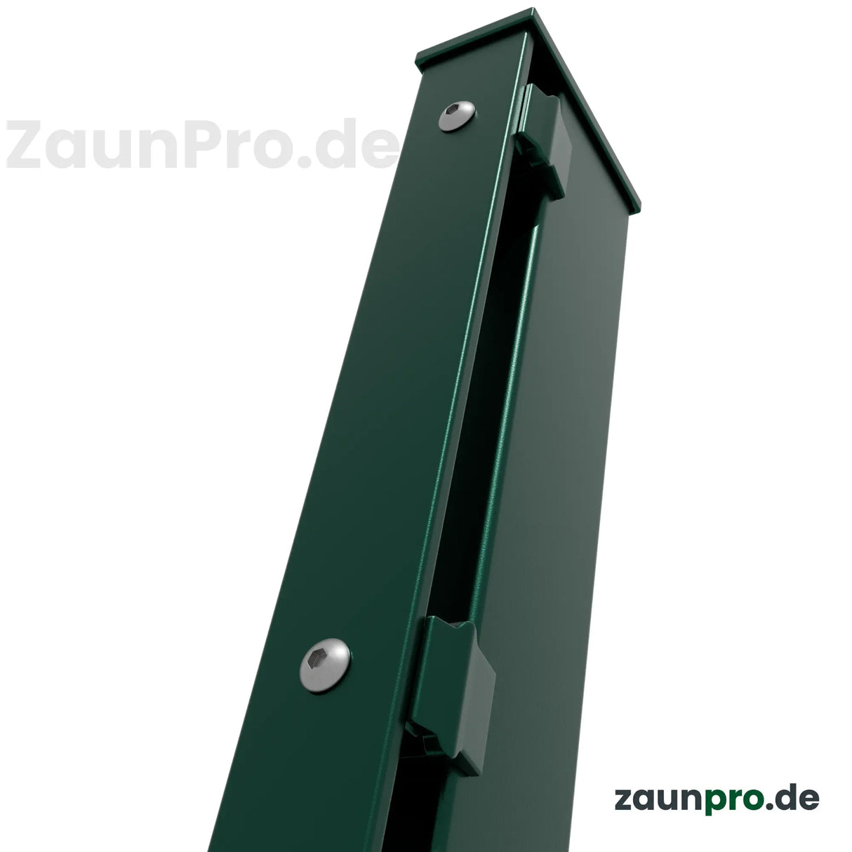 Zaunpfosten mit Abdeckleiste 40×60 mm Moosgrün RAL 6005 – Detailansicht der Abdeckleiste, pulverbeschichtet, zum Einbetonieren