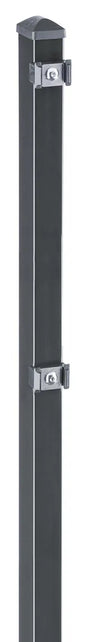 Zaunpfosten 60x40 mm in Anthrazit RAL 7016 mit Edelstahl-Plättchen, freigestellt