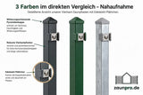 Zaunpfosten für Doppelstabmatten im Farbvergleich: Anthrazit, Moosgrün und feuerverzinkt