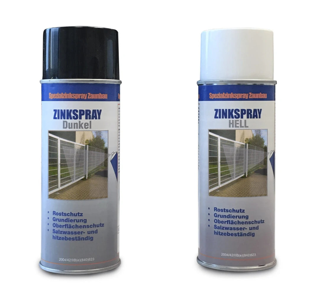 Zinkspray 400 ml für Zaun in den Ausführungen Dunkel und Hell nebeneinander